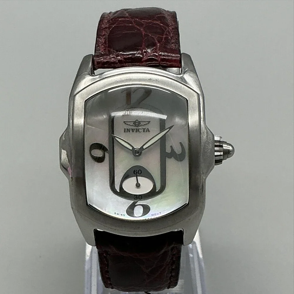 Invicta Lupah 2324 Womens Watch 33mm White MOP Dial Red Leather New Battery